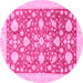 Round Machine Washable Oriental Pink Traditional Rug, wshabs3463pnk