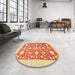 Round Machine Washable Abstract Orange Red Rug in a Office, wshabs3463