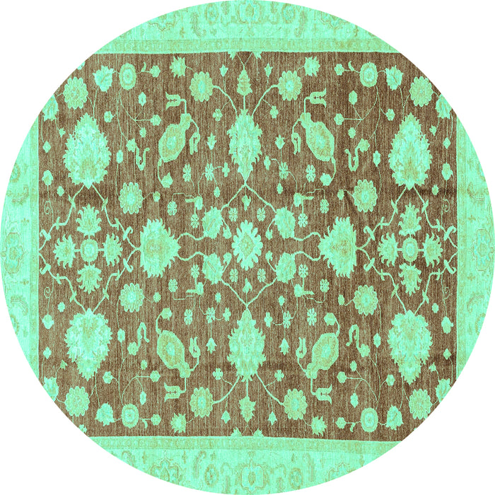 Round Machine Washable Oriental Turquoise Traditional Area Rugs, wshabs3463turq
