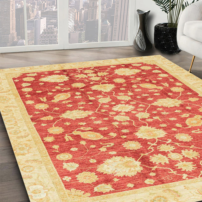 Abstract Orange Red Oriental Rug in Family Room, abs3463