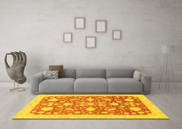 Machine Washable Oriental Yellow Traditional Rug in a Living Room, wshabs3463yw