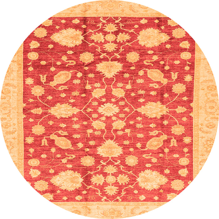 Round Machine Washable Oriental Orange Traditional Area Rugs, wshabs3463org