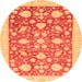 Round Machine Washable Oriental Orange Traditional Area Rugs, wshabs3463org