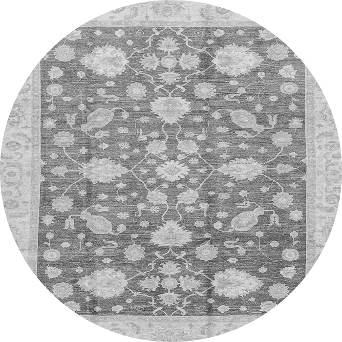 Round Machine Washable Oriental Gray Traditional Rug, wshabs3463gry