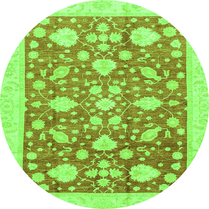 Round Machine Washable Oriental Green Traditional Area Rugs, wshabs3463grn