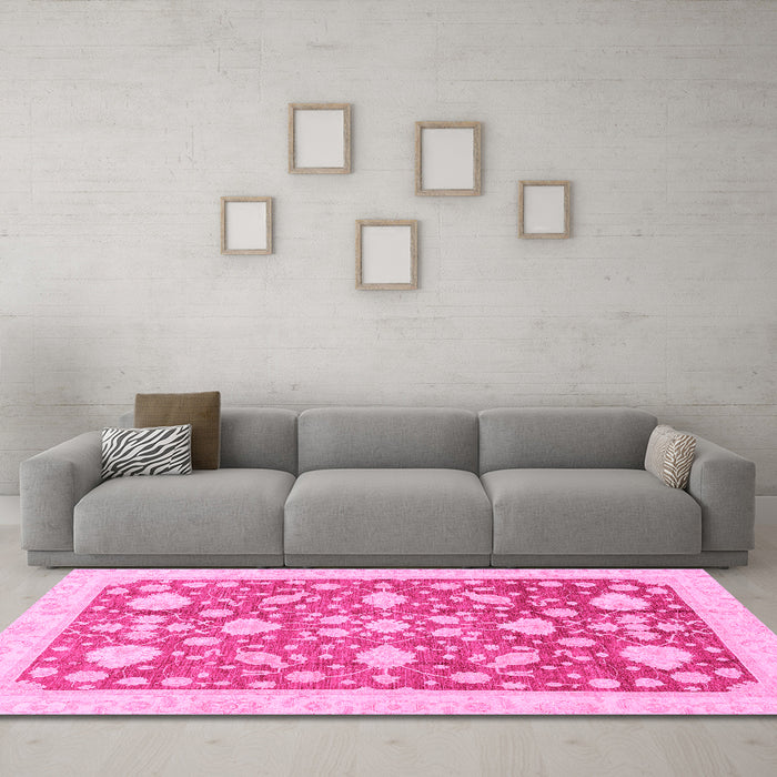 Machine Washable Oriental Pink Traditional Rug in a Living Room, wshabs3463pnk
