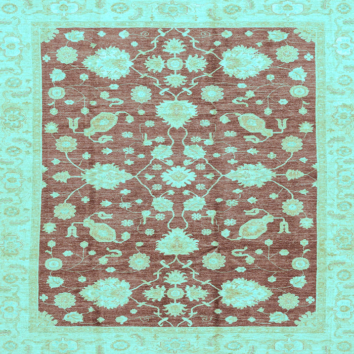 Square Machine Washable Oriental Light Blue Traditional Rug, wshabs3463lblu