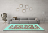 Machine Washable Oriental Light Blue Traditional Rug, wshabs3463lblu