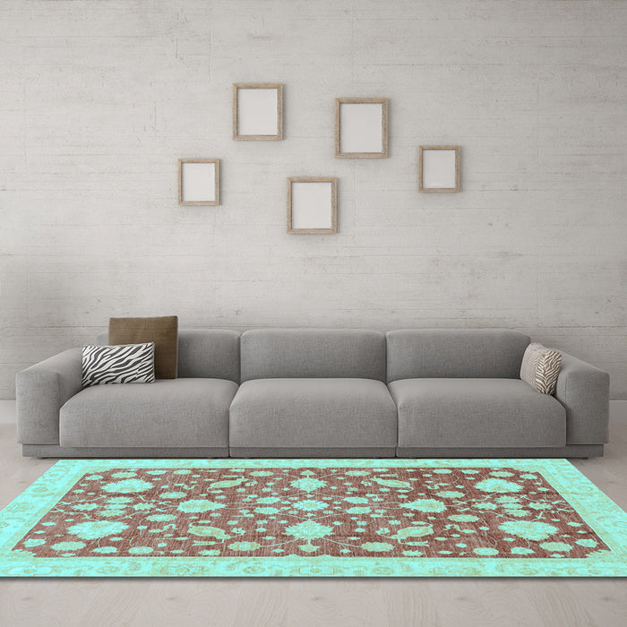 Machine Washable Oriental Light Blue Traditional Rug in a Living Room, wshabs3463lblu