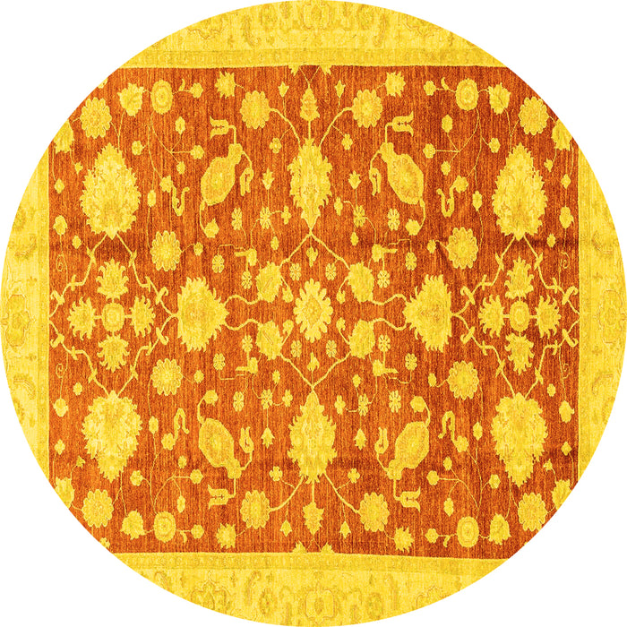 Round Machine Washable Oriental Yellow Traditional Rug, wshabs3463yw