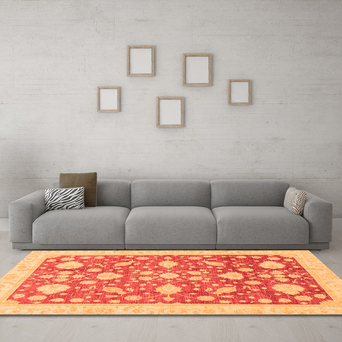 Machine Washable Oriental Orange Traditional Area Rugs in a Living Room, wshabs3463org