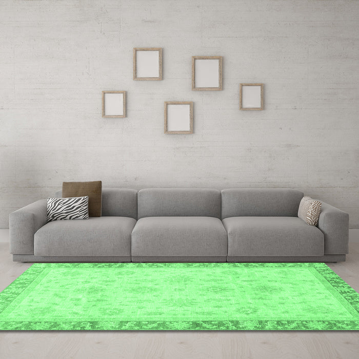 Machine Washable Abstract Emerald Green Modern Area Rugs in a Living Room,, wshabs3464emgrn