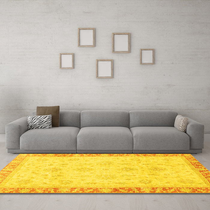 Machine Washable Abstract Yellow Modern Rug in a Living Room, wshabs3464yw