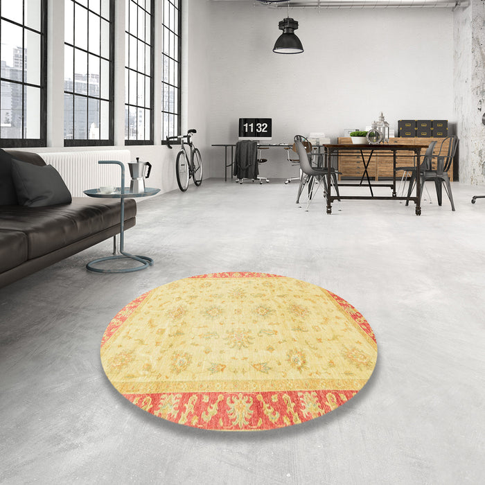 Round Machine Washable Abstract Orange Rug in a Office, wshabs3464