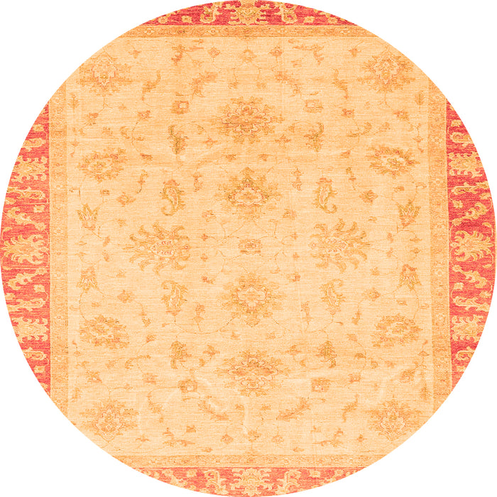 Round Machine Washable Abstract Orange Modern Area Rugs, wshabs3464org