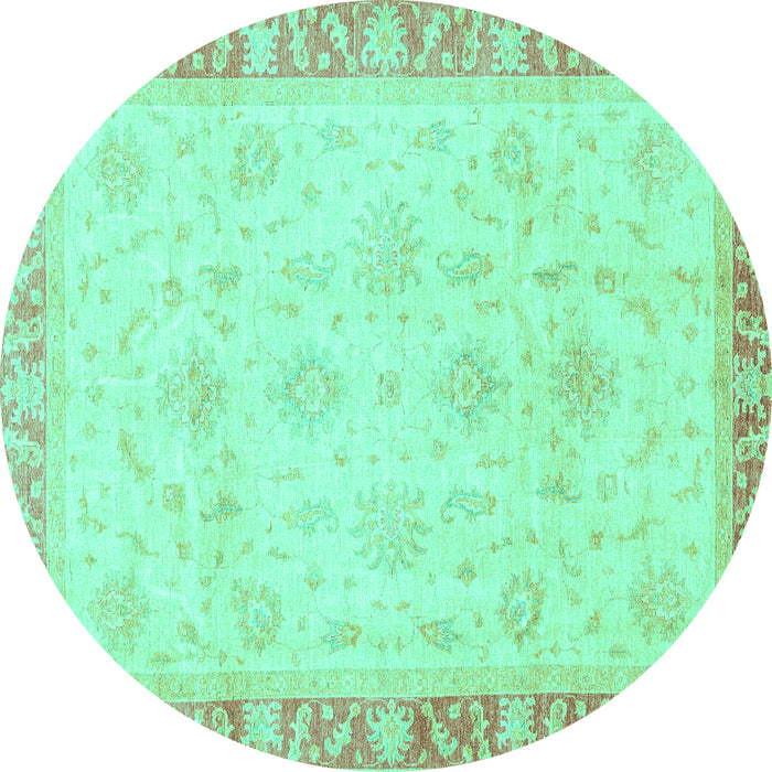 Round Machine Washable Abstract Turquoise Modern Area Rugs, wshabs3464turq