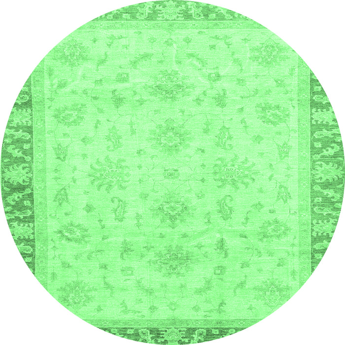 Round Machine Washable Abstract Emerald Green Modern Area Rugs, wshabs3464emgrn