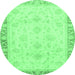 Round Machine Washable Abstract Emerald Green Modern Area Rugs, wshabs3464emgrn