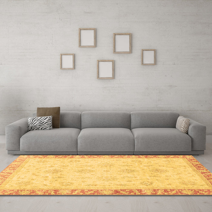 Machine Washable Abstract Brown Modern Rug in a Living Room,, wshabs3464brn
