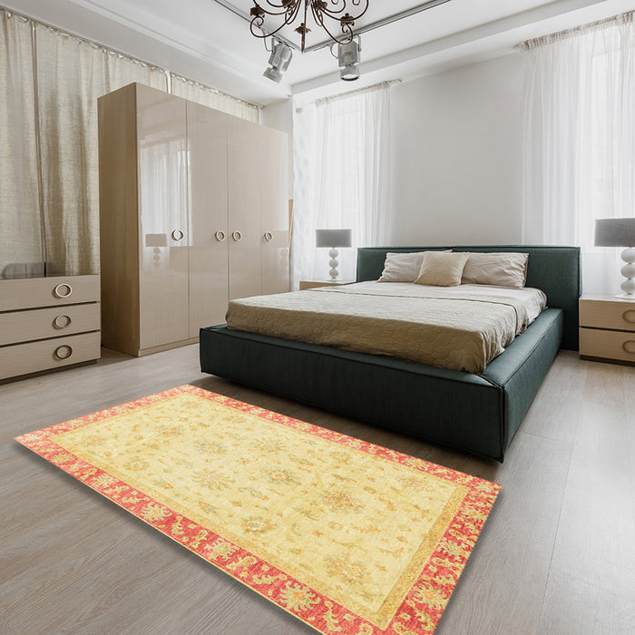 Abstract Orange Modern Rug in a Bedroom, abs3464