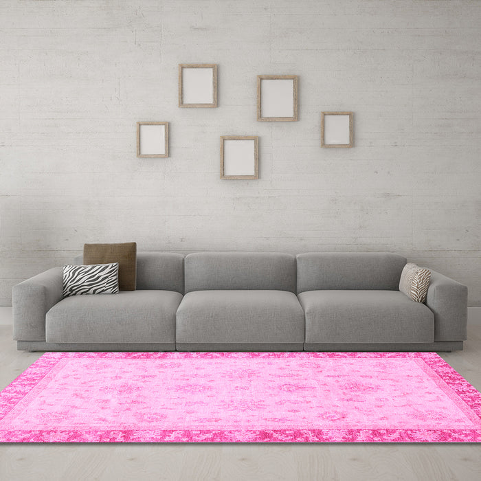 Machine Washable Abstract Pink Modern Rug in a Living Room, wshabs3464pnk