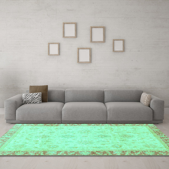 Machine Washable Abstract Turquoise Modern Area Rugs in a Living Room,, wshabs3464turq