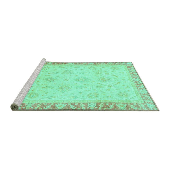 Sideview of Machine Washable Abstract Turquoise Modern Area Rugs, wshabs3464turq