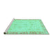 Sideview of Machine Washable Abstract Turquoise Modern Area Rugs, wshabs3464turq