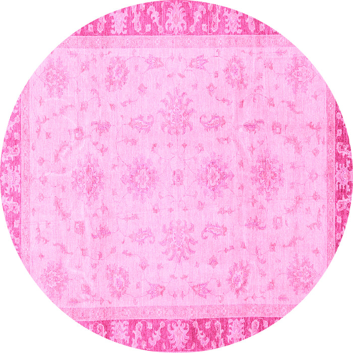 Round Machine Washable Abstract Pink Modern Rug, wshabs3464pnk