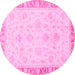 Round Machine Washable Abstract Pink Modern Rug, wshabs3464pnk