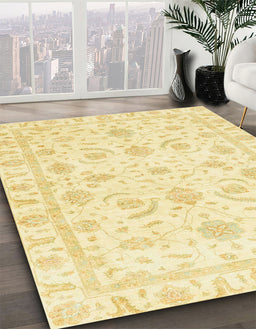 Abstract Sun Yellow Oriental Rug in Family Room, abs3465