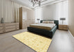 Abstract Sun Yellow Oriental Rug in a Bedroom, abs3465