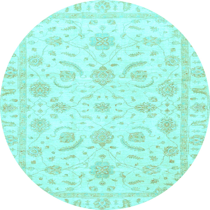 Round Machine Washable Oriental Light Blue Traditional Rug, wshabs3465lblu