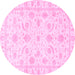 Round Machine Washable Oriental Pink Traditional Rug, wshabs3465pnk