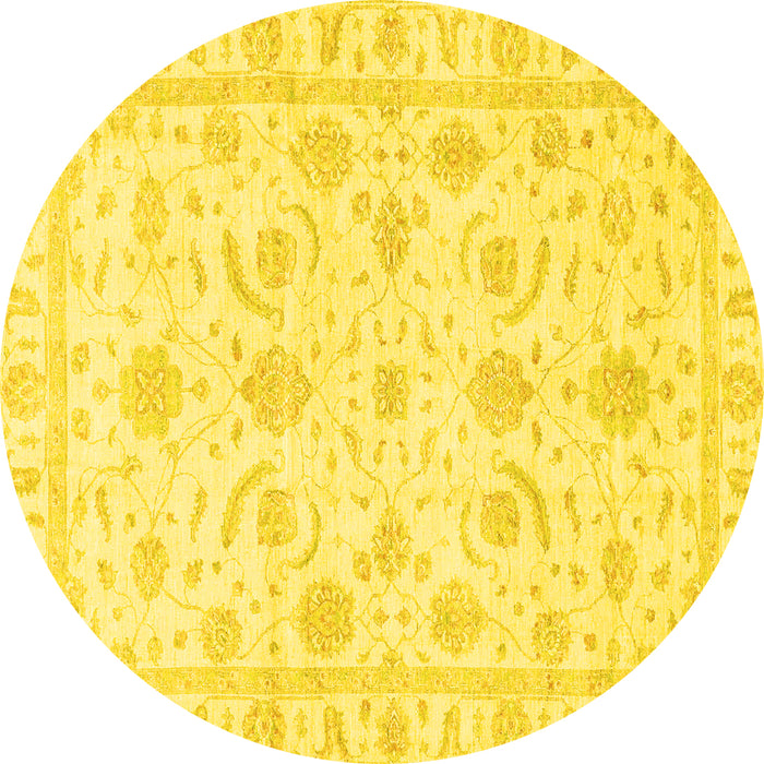 Round Machine Washable Oriental Yellow Traditional Rug, wshabs3465yw