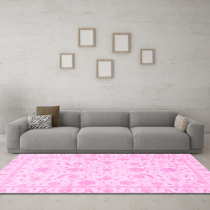 Machine Washable Oriental Pink Traditional Rug in a Living Room, wshabs3465pnk