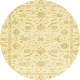Round Abstract Sun Yellow Oriental Rug, abs3465