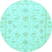 Round Oriental Light Blue Traditional Rug, abs3465lblu