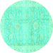 Round Machine Washable Oriental Turquoise Traditional Area Rugs, wshabs3466turq