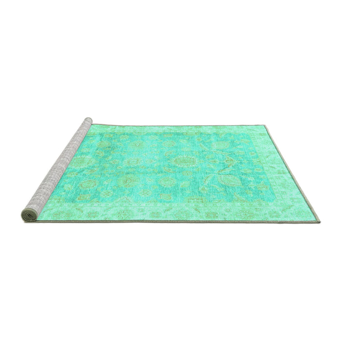 Sideview of Machine Washable Oriental Turquoise Traditional Area Rugs, wshabs3466turq