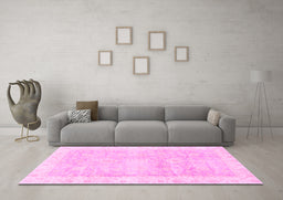 Machine Washable Oriental Pink Traditional Rug in a Living Room, wshabs3466pnk