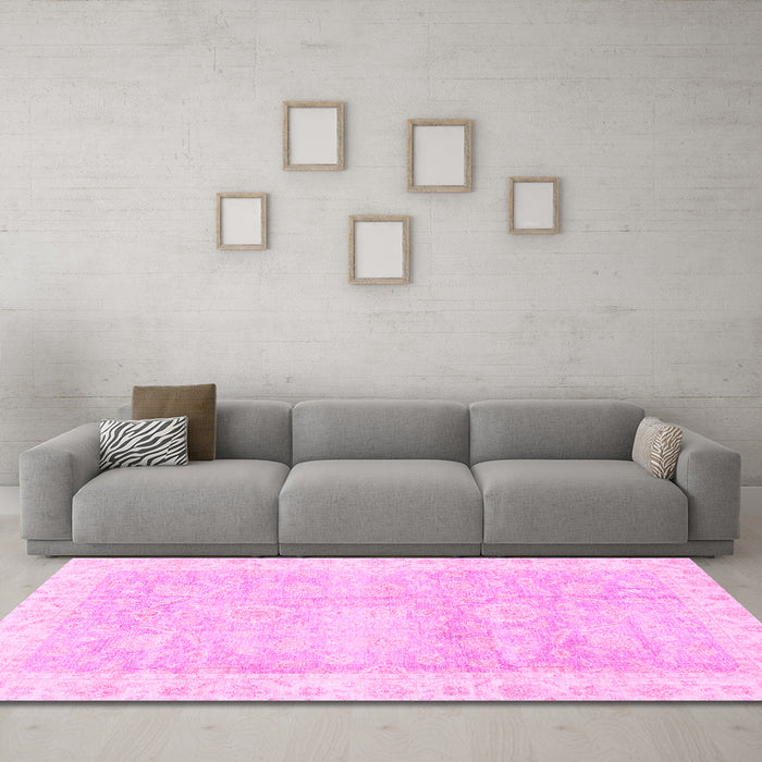 Machine Washable Oriental Pink Traditional Rug in a Living Room, wshabs3466pnk