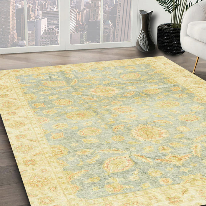 Abstract Yellow Oriental Rug in Family Room, abs3466