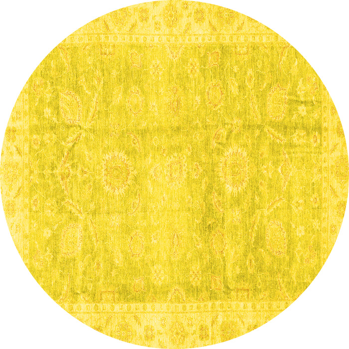 Round Machine Washable Oriental Yellow Traditional Rug, wshabs3466yw