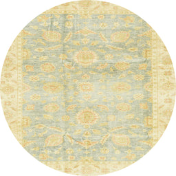 Round Abstract Yellow Oriental Rug, abs3466