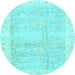 Round Oriental Light Blue Traditional Rug, abs3466lblu