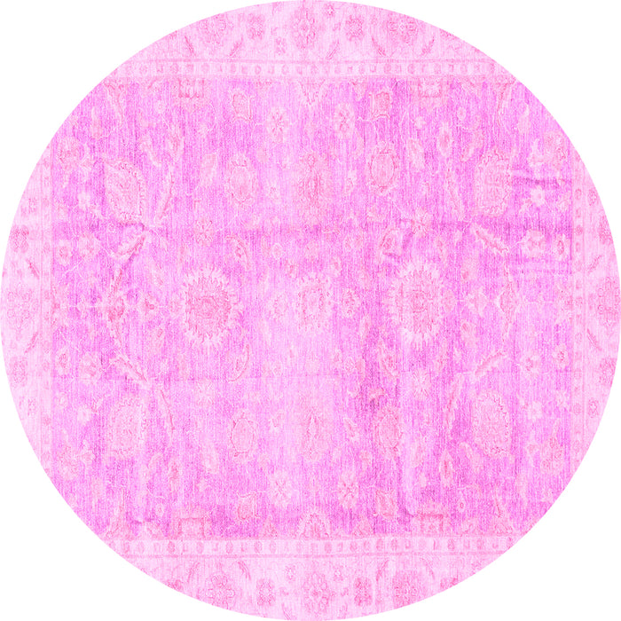 Round Machine Washable Oriental Pink Traditional Rug, wshabs3466pnk