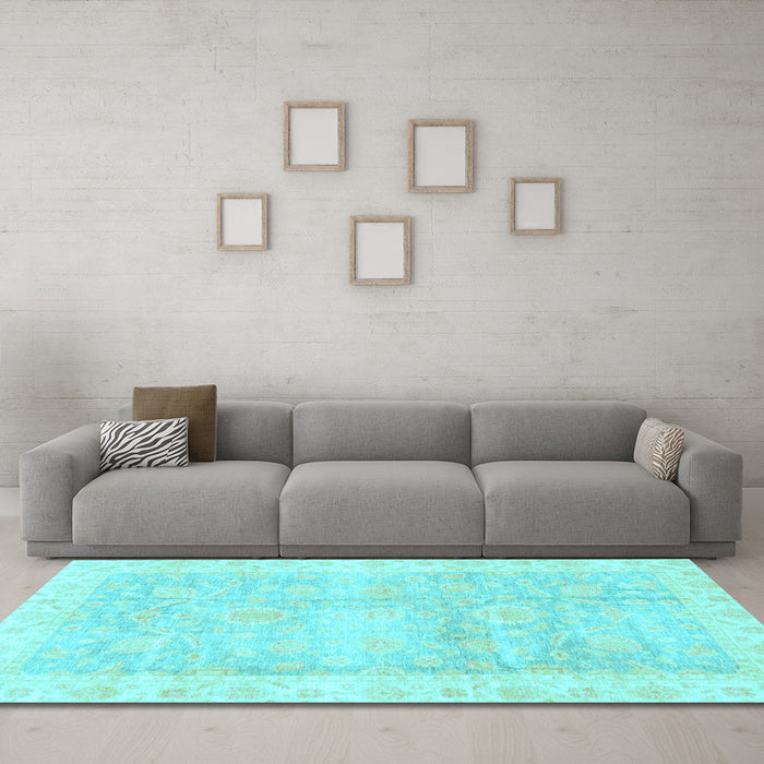 Machine Washable Oriental Light Blue Traditional Rug in a Living Room, wshabs3466lblu