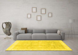 Machine Washable Oriental Yellow Traditional Rug in a Living Room, wshabs3467yw