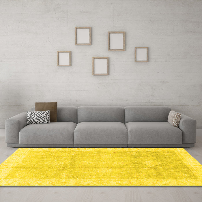 Machine Washable Oriental Yellow Traditional Rug in a Living Room, wshabs3467yw